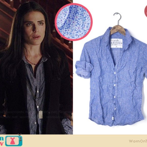 Frank & Eileen Barry Linen Blue Floral Shirt - Picture 2 of 9